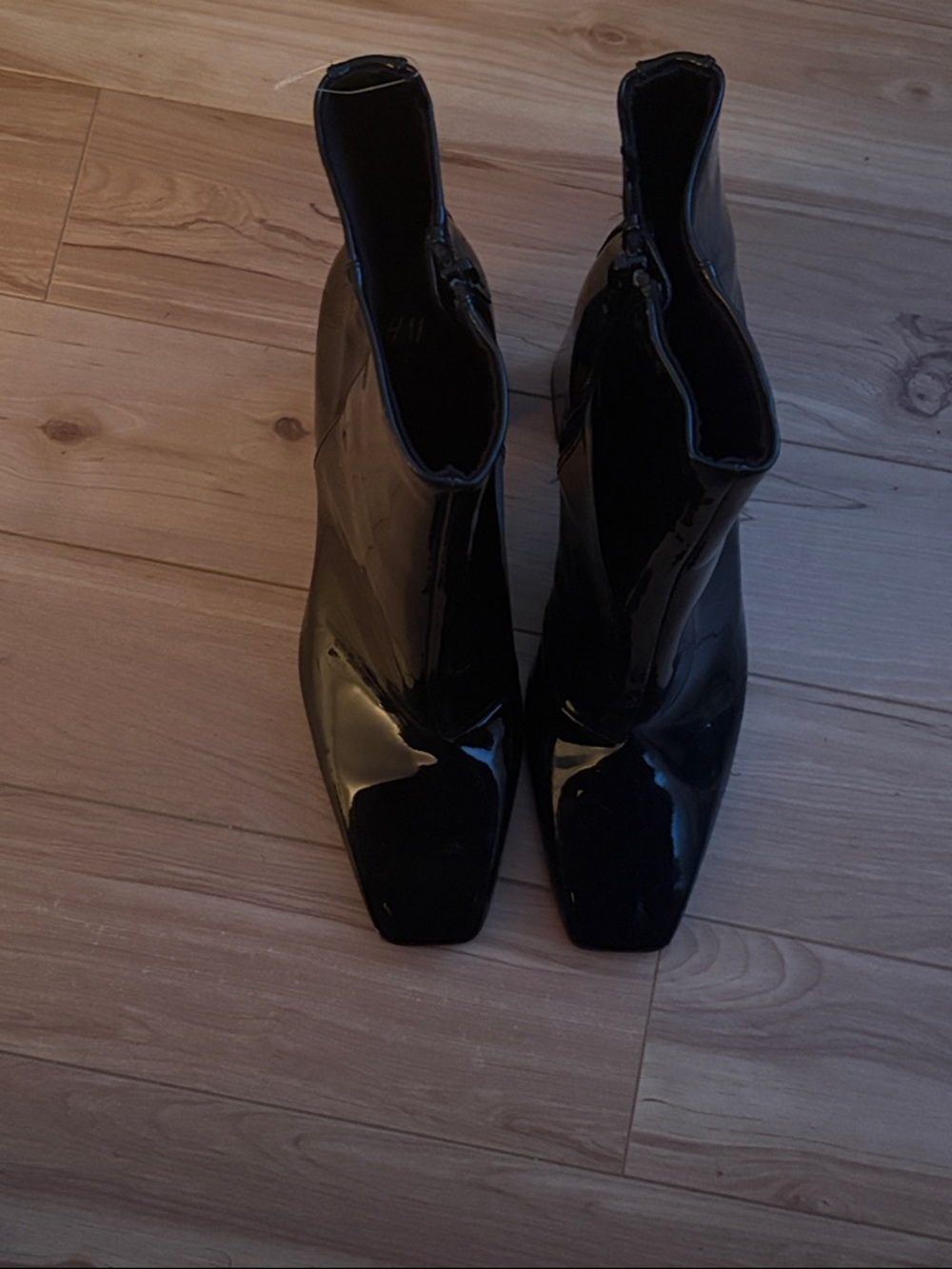 H&M Black Patent Platform Ankle Boots with Block Heel - Picture 2 of 3